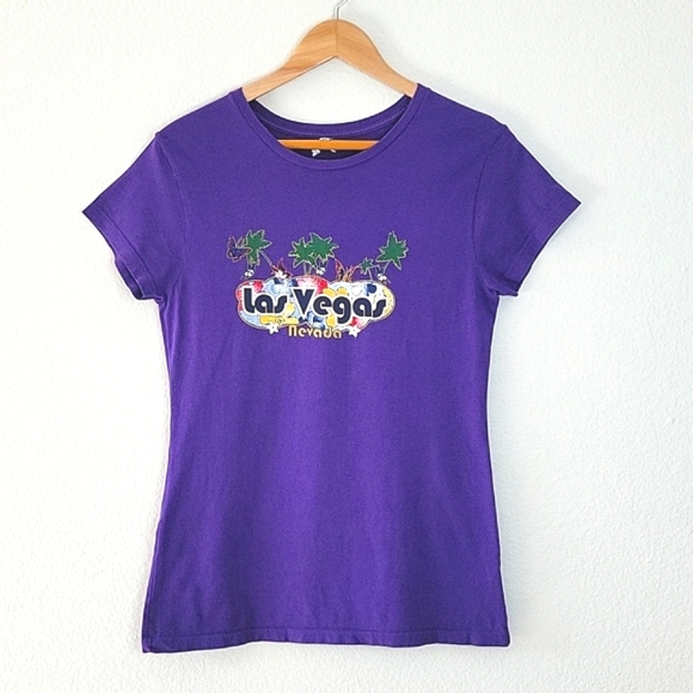 AL STYLE Las Vegas Nevada Short Sleeve Graphic T-shirt Size XL Girl/Youth Purple